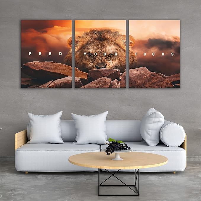 Motivational Wall Art Inspirational Wall Art 3 Pieces Canvas Poster Wall Painting Lion Artwork for Living Room Bedroom Home Decor Prints Pictures Office Wall Decor Framed Ready to Hang 36''Wx 16''H-StrideForce Fitness