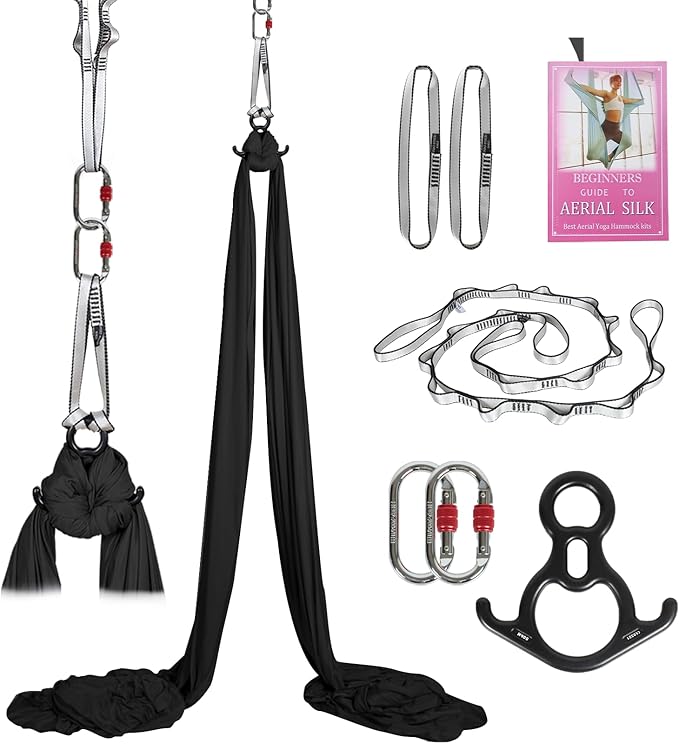 Aerial Silks Kit & Aerial Yoga Hammock - 11Yd Premium Fabric Hardware - Easy Setup for Flying Yoga, Aerial Swing & Fitness - Supports Up to 14ft Rigging-StrideForce Fitness