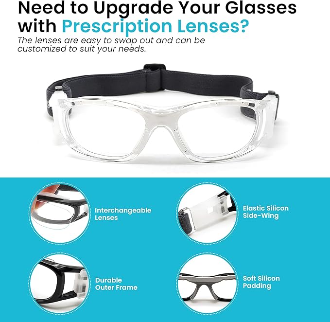 BLUE CUT Safety Basketball Goggles For Kids for Outdoor Sports Activities Anti Fog Replaceable to Prescription Lenses-StrideForce Fitness