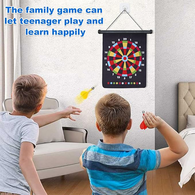 Magnetic Dart Board with 24pcs Darts,Indoor Outdoor Dart Game for Kids and Adults，2in1 Rollup Safe Dart Flights Toys Set for 3-12 Year Old Boys Girls Christmas Birthday Gifts-StrideForce Fitness