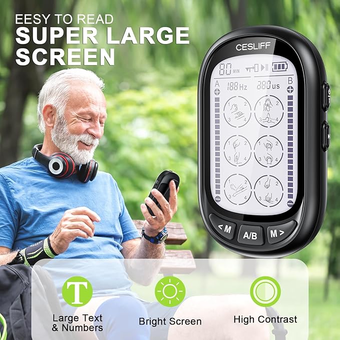 Dual Channel TENS EMS Unit 24 Modes 36 Levels, Upgraded Large Screen Intensity Muscle Stimulator for Back Neck Shoulder Pain Relief, Rechargeable Electric Pulse Massager TENS Machine with 10 Pads-StrideForce Fitness