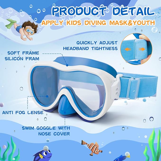 Kids Swim Goggles with Nose Cover, Anti-Leak Swim Mask with Elastic Fabric Strap, UV Protection Swimming Goggles for Kids-StrideForce Fitness