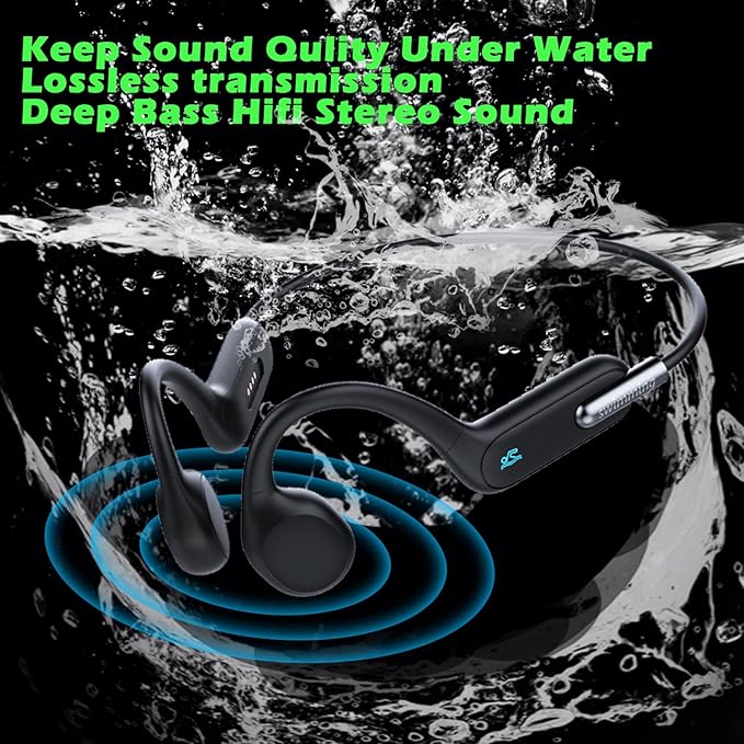 IHAO Swimming Headphones True Bone Conduction Open Ear Headset MP3 Player Built-in 32G Memory IP68 Underwater Waterproof Stereo Bluetooth Earphone for Driving Bicycling Running Skiing-X6 Black-StrideForce Fitness