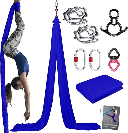PRIOR FITNESS Aerial Silks Kit Colorful 9/15/20 Yards 40D Nylon Fabric Hammock Set With Hardware & Guide for All Levels Of Aerial Yoga Practice and Acrobatic Flying For Adults Aerial silk-StrideForce Fitness