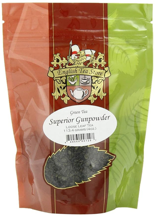 Superior Gunpowder Green Loose Leaf Pouch 4oz | Bold Chinese Green with Nutty Oak Notes | Rolled Tea Nuggets Ideal for Hot or Iced Tea | Long Shelf Life Premium Quality-StrideForce Fitness