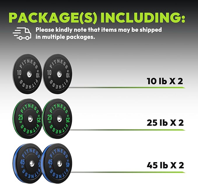 Rubber Weight Plates, Olympic Bumper Plate Set 2-Inch, 45/100 / 160/190 / 260/300 lb Barbell Weights for Home Gym, Colored Standard Strength Training Plates for Weightlifting-StrideForce Fitness