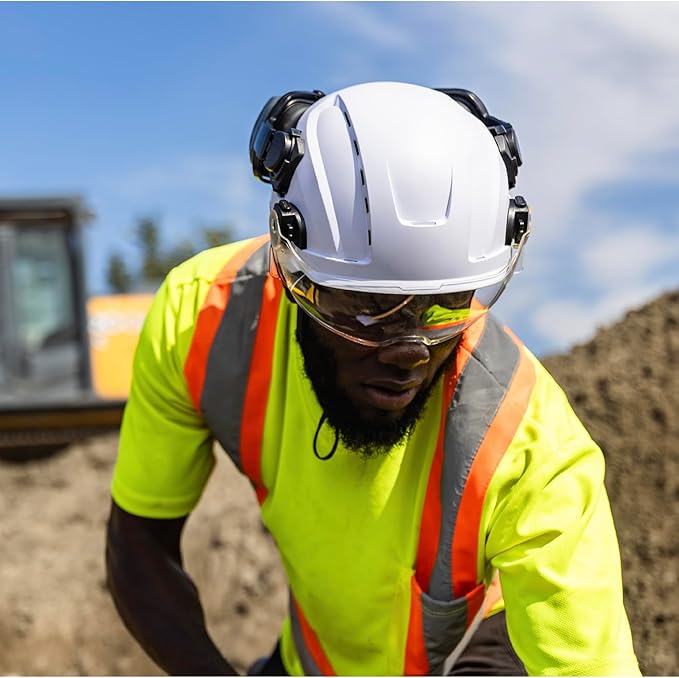 GE Safety Helmet: ANSI Type 2 Class G & E, Advanced Impact Technology, Ultra Comfortable Memory Foam, Heat Stress Reduction, Compatible with Accessories, Adjustable Size OSHA Approved-StrideForce Fitness