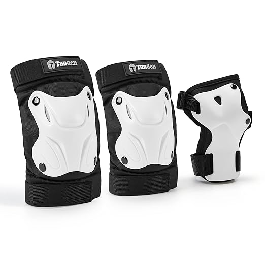 Skating Protective Gear Adult Knee and Elbow Pads Wrist Guards for Roller Skating Skateboarding, Skate Pads Adult Knee Pads for Men Women White-StrideForce Fitness