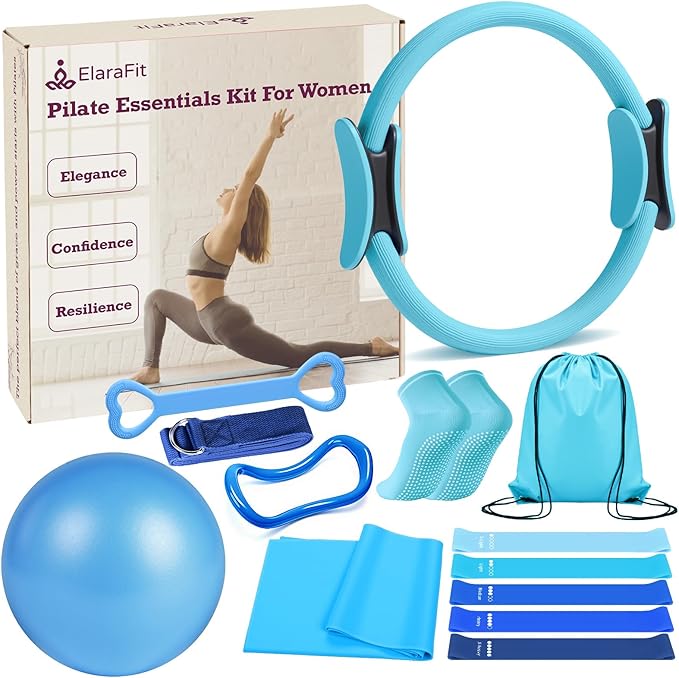 Home Pilates Kit for Women Pilates Equipment Ring and Ball Set Magic Circle Hoop with 5 Resistance Bands Compact Toning Fitness Essentials Starter Set Accessories-StrideForce Fitness