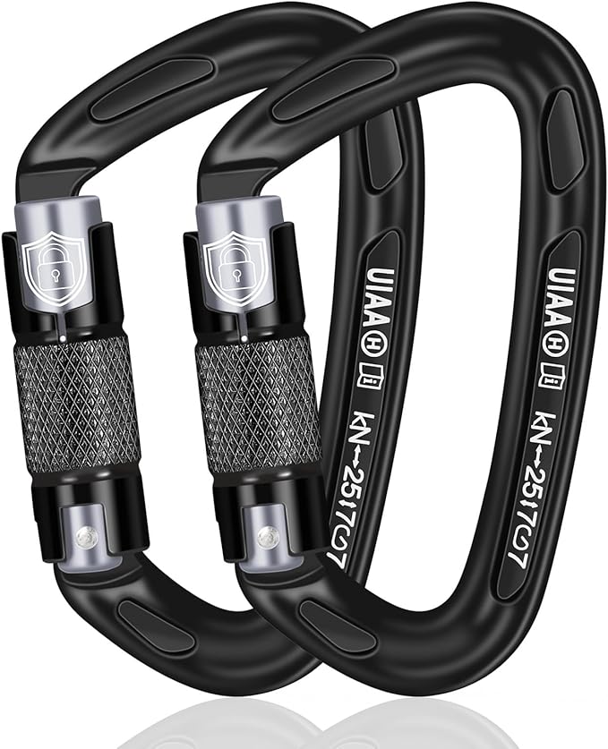 BEIFENG 25KN Auto Locking Carabiner - UIAA Certified Heavy Duty Climbing Carabiners for Rock Climbing, Camping, Rappelling, Hunting, Rescue Equipment - Professional Carabiner Clips (Black)-StrideForce Fitness