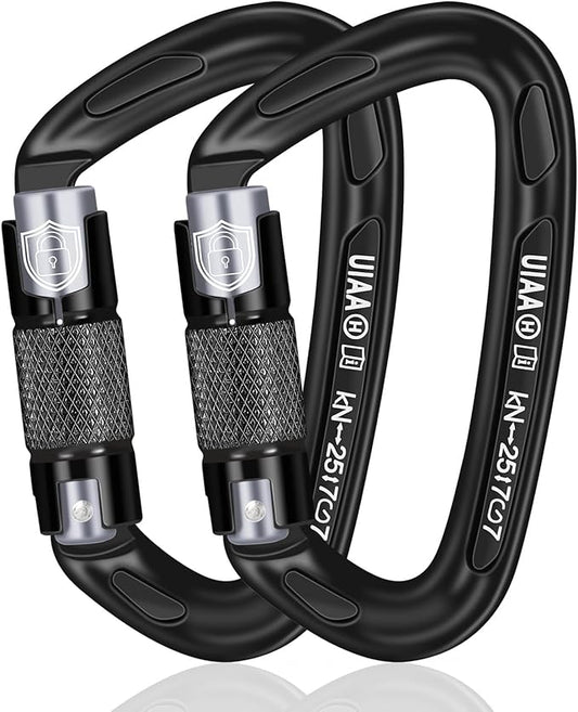 BEIFENG 25KN Auto Locking Carabiner - UIAA Certified Heavy Duty Climbing Carabiners for Rock Climbing, Camping, Rappelling, Hunting, Rescue Equipment - Professional Carabiner Clips (Black)-StrideForce Fitness