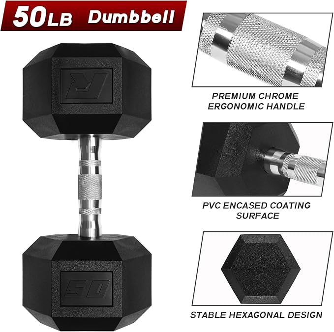 RitFit 5-650 LBS PVC Encased Hex Dumbbell Sets with Optional Rack for Home Gym, Hand weight with Chrome Handle for Strength Training, Workouts-StrideForce Fitness