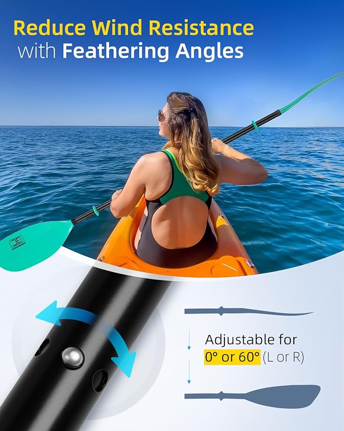 OCEANBROAD Kayak Paddle 86in/218cm, 90.5in/230cm Alloy Shaft 2-Piece Floatable Kayak Oar for Kayaking Canoeing Boating-StrideForce Fitness