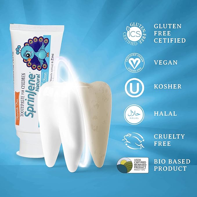 SprinJene Natural Children’s Toothpaste – Fluoride Free Vanilla Toothpaste for Toddlers & Kids – Gentle Safe Natural Formula with Patented Black Seed Oil & Zinc – Made in The USA (4 Pack)