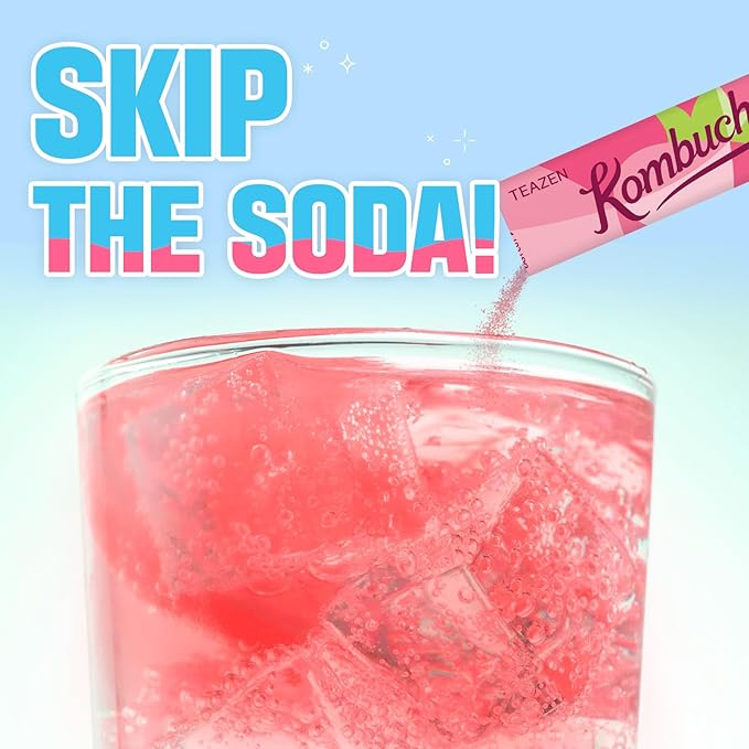 TEAZEN Strawberry Kiwi Kombucha Tea, Hydration Drink Mix, Sugar Free, Live Probiotics & Prebiotics, 10 Sticks, 1.76oz-StrideForce Fitness