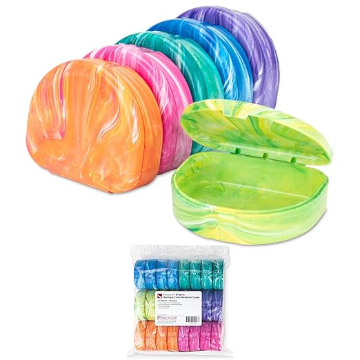 Practicon Brights Marbled Retainer Cases, Assorted Colors, 24 Pack