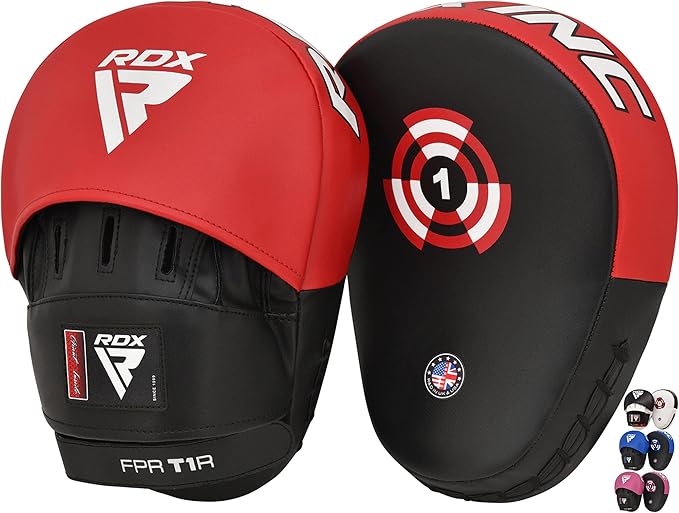 RDX Boxing Pads Focus Mitts, Maya Hide Leather Curved Hook and Jab Target Hand Pads, Great for MMA, Kickboxing, Martial Arts, Muay Thai, Karate Training, Padded Punching, Coaching Strike Shield-StrideForce Fitness