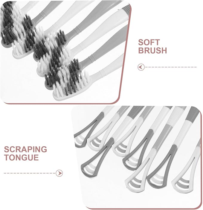 Ciieeo Silicone Tongue Scraper Toothbrush Set 8pcs Soft Bristles Dual-Head Toothbrush with Tongue Cleaner for Adults Travel Oral Care Tool