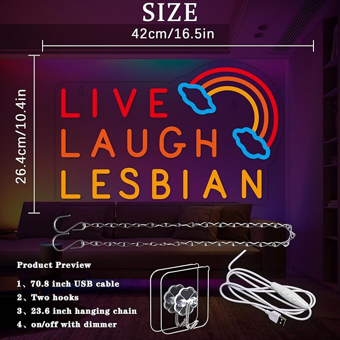 Live Laugh Lesbian Neon Sign Lesbian Neon Light Rainbow LED Neon Lights Gay Pride Day LED Neon Lights for Gay Lesbian Bar Bedroom Store Decoration-StrideForce Fitness
