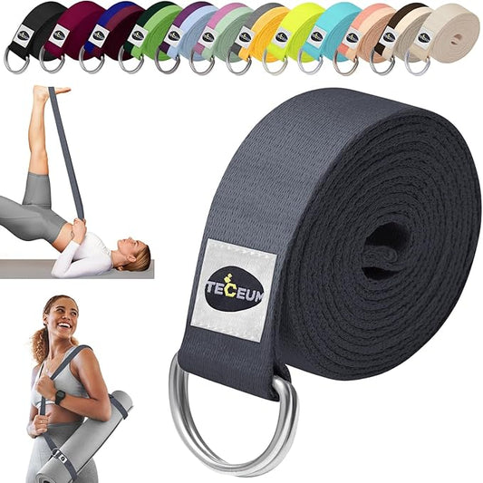 TECEUM Yoga Strap & Mat Strap – 2 IN 1 – Cotton – 6 ft 8 ft 10 ft (30+ colors) – Adjustable Non-Slip Belt for Yoga, Pilates, Stretching, Physical Therapy, Fitness & Home Workout – For Carrying Mats-StrideForce Fitness