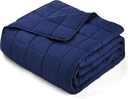 yescool Weighted Blanket for Adults (12 lbs, 48" x 72", Blue) Cooling Heavy Blanket for Sleeping Perfect for 110-130 lbs, Twin Size Breathable Blanket with Premium Glass Bead, Machine Washable-StrideForce Fitness