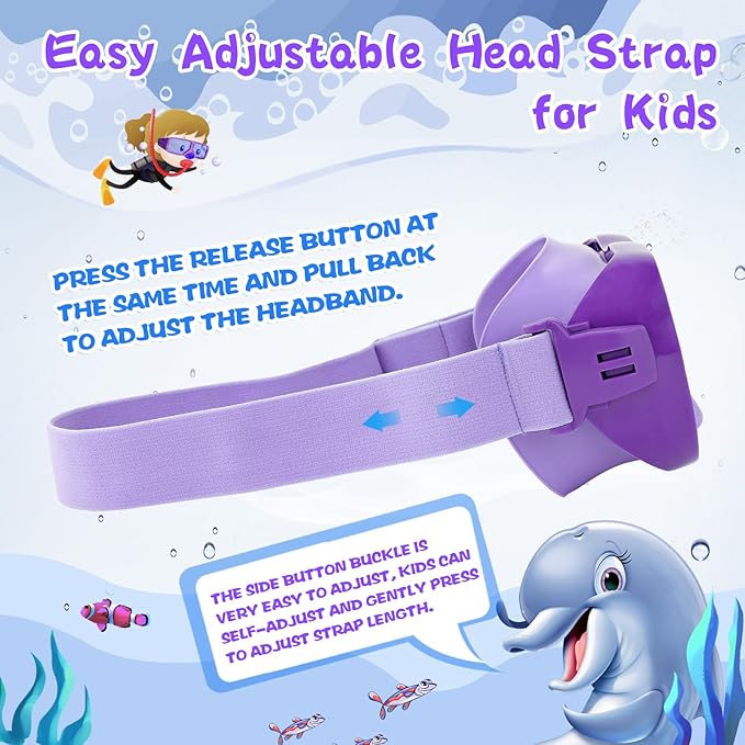 Kids Swim Goggles 180° Snorkel Diving Mask with Nose Cover, Anti-Fog Kids Swimming Goggles with Elastic Fabric Strap for Kids Boys Girls-StrideForce Fitness