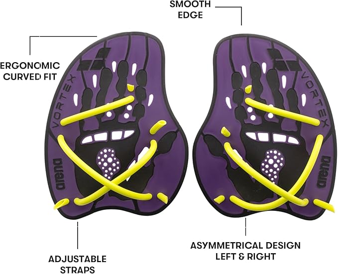 Arena Unisex Adult Vortex Evolution Swimming Hand Paddles for Women and Men Adjustable Straps Curved Design-StrideForce Fitness