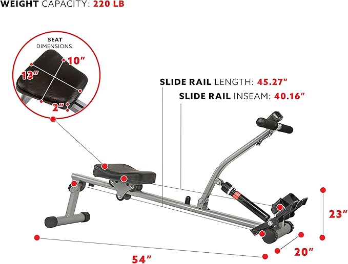 Sunny Health & Fitness Compact Adjustable Rowing Machine with 12 Levels of Resistance for Complete Body Workouts and Optional Free SunnyFit App Enhanced Connectivity-StrideForce Fitness