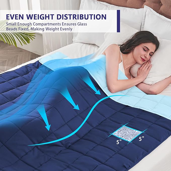 King Size Weighted Blanket for Adults (30 lbs, 80” x 87”, Navy & Blue) Cooling Heavy Blanket for Sleeping Perfect for 290-310 lbs, Breathable Blanket for Adults & Couple All Season, Machine Washable-StrideForce Fitness