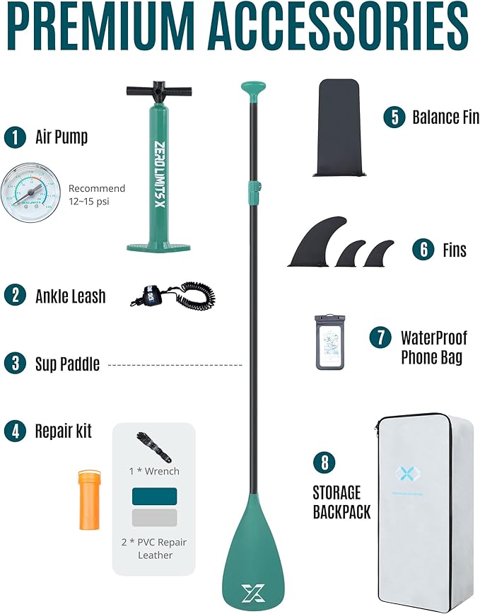 ZLX Inflatable Stand Up Paddle Board, 10'6" SUP Non-Slip Stable Deck Pad, Unique Center Fin, Premium Accessories, Portable Paddleboard for Adults, Beginners, All Skill Levels-StrideForce Fitness