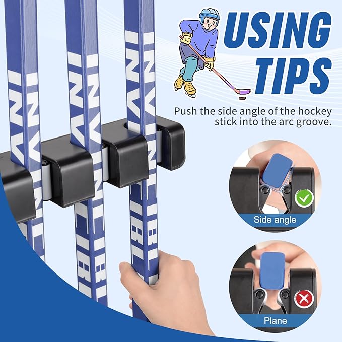 Hikeen Hockey Stick Wall Mount, Enhanced Stability Ice Hockey Stick Display Holder, Space-Saving Hockey Stick Organizer Holds up to 6 Sticks for Any Home Office Wall-StrideForce Fitness