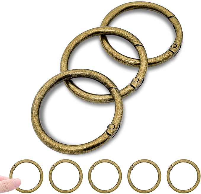 10Pack 1-1/2" Large Round Carabiner Clips, Metal Spring O Rings for Organizer Key Rings, Paracord Keychain Lanyard, Pet Chains, Purse Hardware, Key Snap Hooks DIY Accessory (Bronze)-StrideForce Fitness