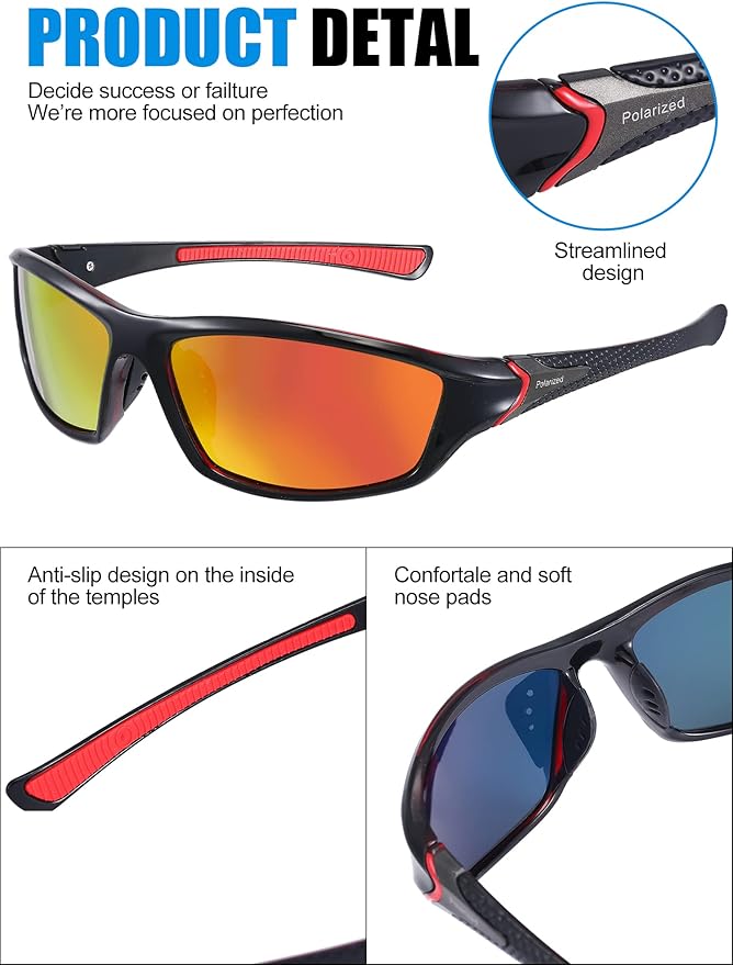 Frienda 6 Pack Polarized Sport Sunglasses for Men Multipack Fit over Glasses Pack Lot Set Men's Sport Fishing Eyeglasses-StrideForce Fitness