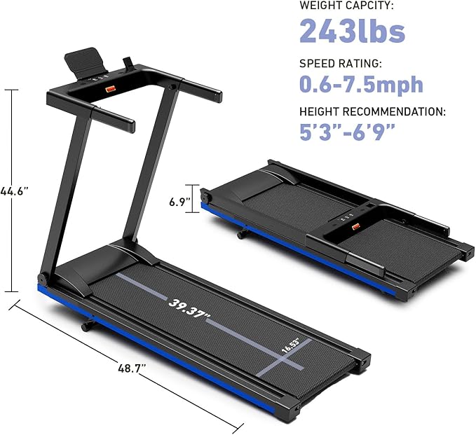 Treadmill with 5% Incline, 300lbs Capacity Folding 15 HP Small Treadmills for Home Portable Running Treadmill with Handles Quiet Brushless Dual Cushion System, Electric Compact Treadmil-StrideForce Fitness