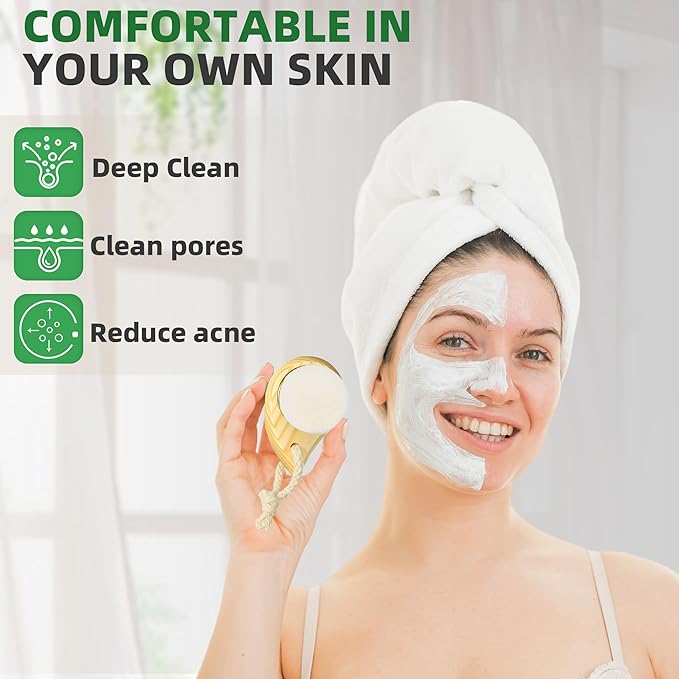 Premium Face Scrubber Set, Facial Cleansing Brush for Exfoliator, Natural Bristle Face Scrubber for Lymphatic Drainage, Unclog Pores, Sensitive Skin, Reduce Ance, Glowing, 2 Pack