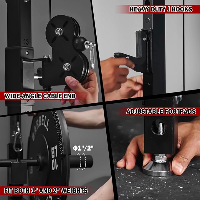 Mikolo Folding Squat Rack, Wall Mounted Power Rack with Cable Crossover Machine & LAT Pull Down, Functional Trainer with 5 Adjustable Function Modes, for Home Gym and Space Saving-StrideForce Fitness