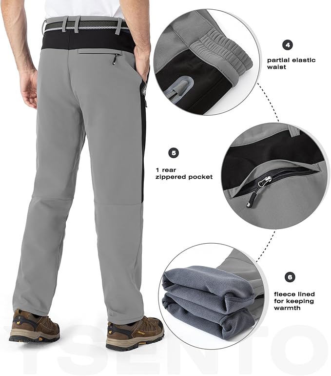 YSENTO Men's Fleece Lined Ski Snow Pants Winter Waterproof Softshell Insulated Hiking Cargo Pants-StrideForce Fitness