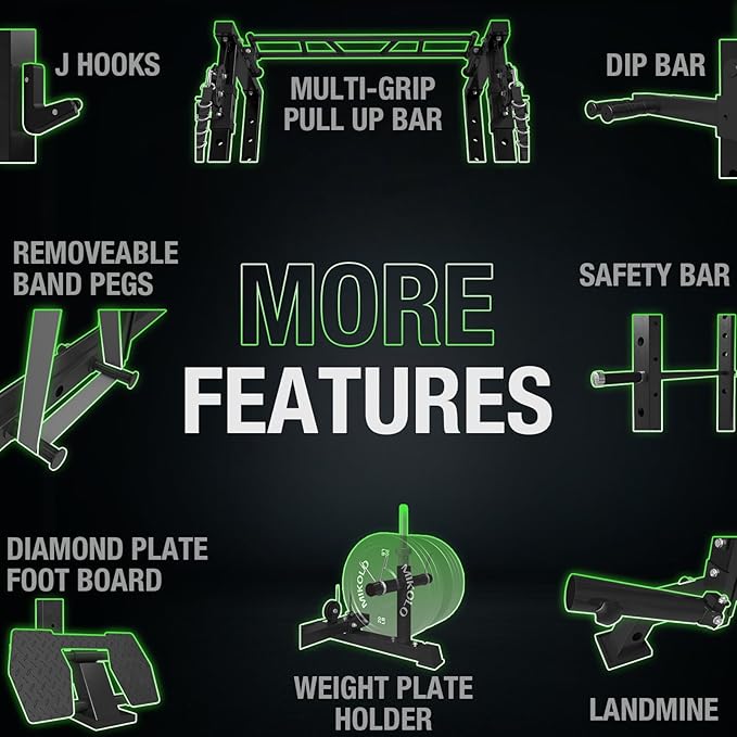 Mikolo Power Cage, 1500lbs Power Rack with LAT PullDown and Cable Crossover System, Squat Rack with Pulley System, Weight Cage for Home Gym with Training Attachments-StrideForce Fitness