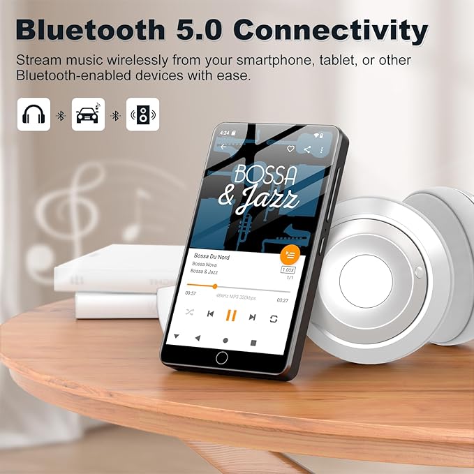 144GB MP3 Player with Bluetooth and WiFi, Android 13 OS MP3 & MP4 Players with 4" Touchscreen and Speaker, Spotify Music Players with Pandora, Audible, Amazon Music, Play Store-StrideForce Fitness