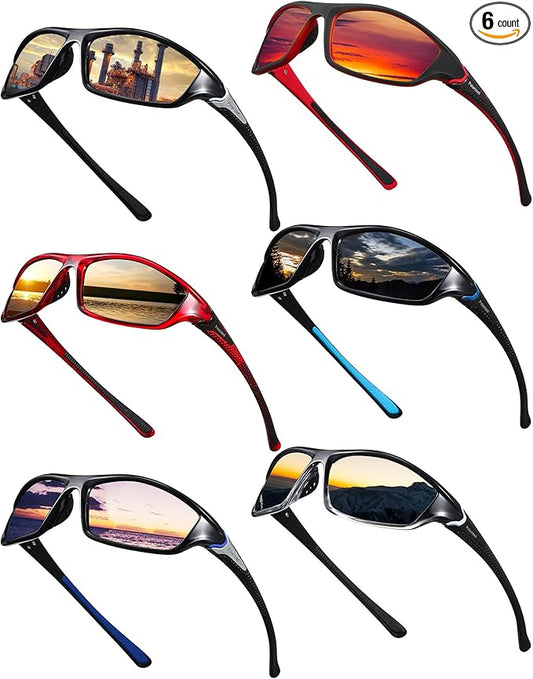 Frienda 6 Pack Polarized Sport Sunglasses for Men Multipack Fit over Glasses Pack Lot Set Men's Sport Fishing Eyeglasses-StrideForce Fitness