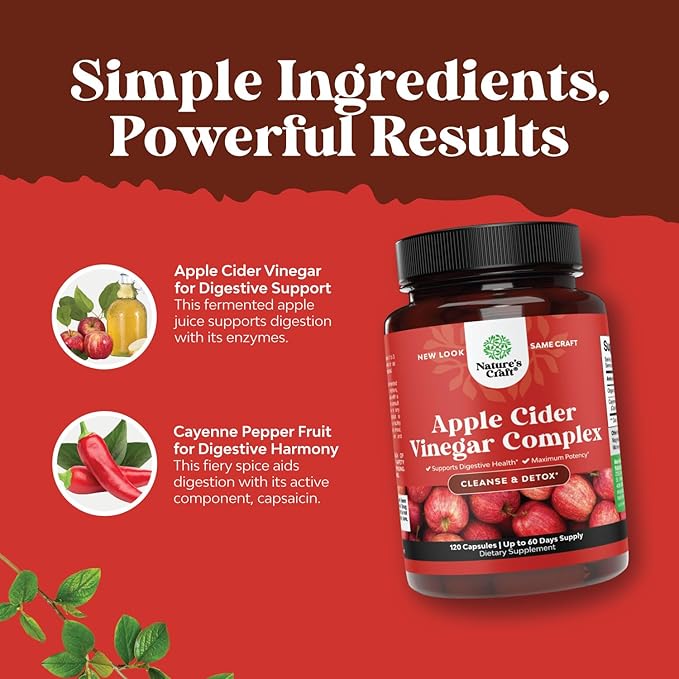 Cleansing Apple Cider Vinegar Capsules - ACV Cleanse and Detox Pills for Gut Digestive Health with Slimming Cayenne Extra Strength Full Body (60 Servings)-StrideForce Fitness