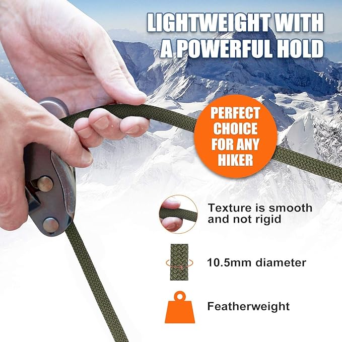 X XBEN Outdoor Climbing Rope 10M(32ft) 20M(64ft) 30M(96ft) 50M(160ft) 70M(230ft) 152M(500FT) 352M(1000FT) Static Rock Climbing Rope for Escape Rope Ice Climbing Equipment Fire Rescue Parachute-StrideForce Fitness