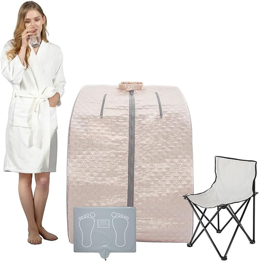 Smartmak Far Infrared Sauna, Full Body One Person Portable SPA Set with Time & Tempreture Remote Control, Heating Foot Pad and Foldable Reinforced Chair (L 27.6’’ x W 31.5’’ x H 37.8’’)- Pearl Pink-StrideForce Fitness