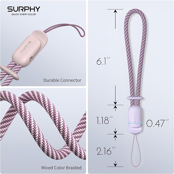 SURPHY 2 Pack Phone Lanyard for Cellphone Case, Phone Wrist Strap for Case, Cellphone Strap with 2-Color Braided, Charm Wrist Lanyard for Women and Men, Pink & Lilac
