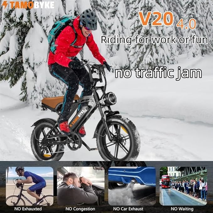 V20 4.0 Electric Bike for Adults,28/30Mph Max Speed,48V15.6Ah Battery,25-68 Miles Max Range, Dual Hydraulic Brakes Ebike,Turning Light, Electric Bike for Commute/Offroad/Rain/Snow Riding.-StrideForce Fitness
