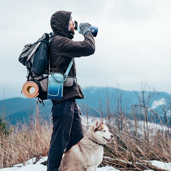 Insulated Water Bottle | Thickened Stainless Steel Vacuum Metal | Portable Sports Half Gallon Large Water Jug for Gym and Hiking with Straw, Carrier Bag, Handle Strap | BPA-Free 64 oz-StrideForce Fitness