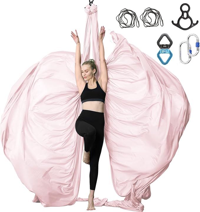 Aerial Silks Yoga Swing Set - 9/11 Yards Aerial Yoga Hammock Kit Anti-Gravity Flying for Fitness, Low/Non Stretch Nylon Tricot Fabric Hardware Included for Dance-StrideForce Fitness