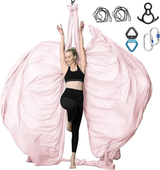 Aerial Silks Yoga Swing Set - 9/11 Yards Aerial Yoga Hammock Kit Anti-Gravity Flying for Fitness, Low/Non Stretch Nylon Tricot Fabric Hardware Included for Dance-StrideForce Fitness