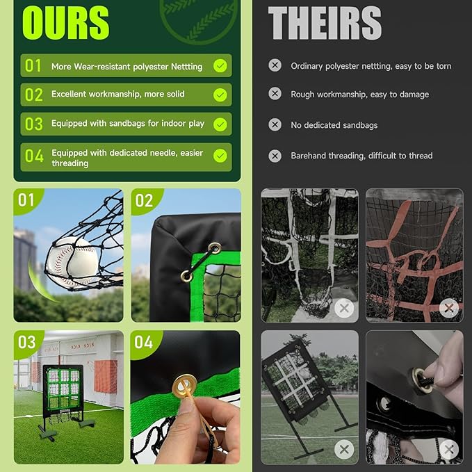 9 Hole Pitching Net, Heavy-Duty Baseball Net with Strike Zone for Pitching and Hitting, Height Adjustable Training Equipment with 9 Pocket Pitching Target for Baseball & Softball Practice-StrideForce Fitness