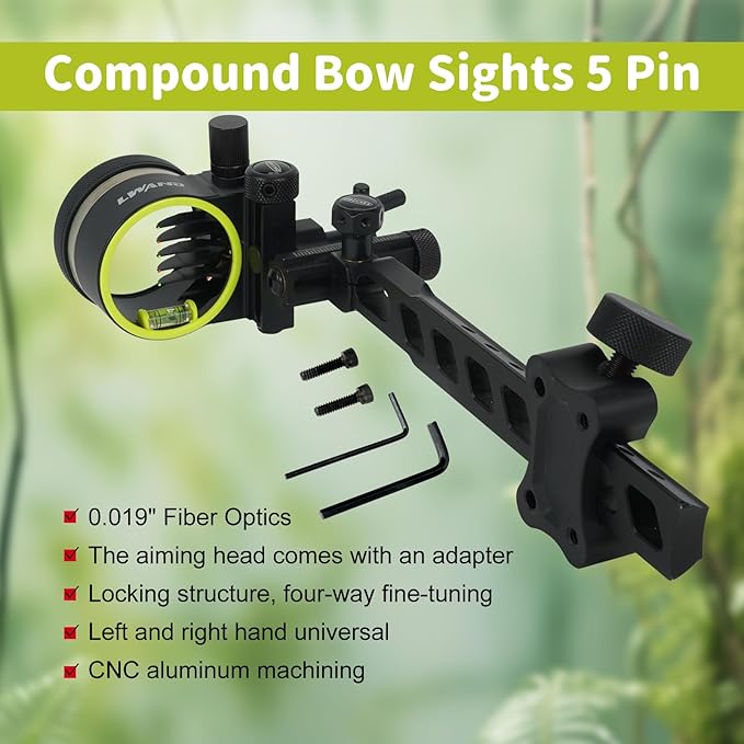 Archery 5-Pin Bow Sight - 0.019" Fiber, Brass Pin, Aluminum Machined - Right and Left Handed, with Hi-Vis Level for Archery, Hunting, Shooting-StrideForce Fitness